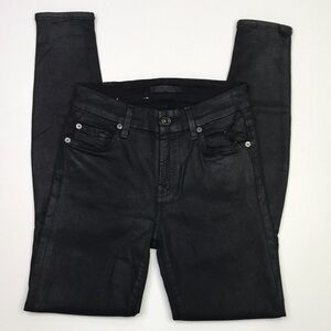 7 FOR ALL MANKIND Black Skinny Ankle  Distressed Jean Sz 24